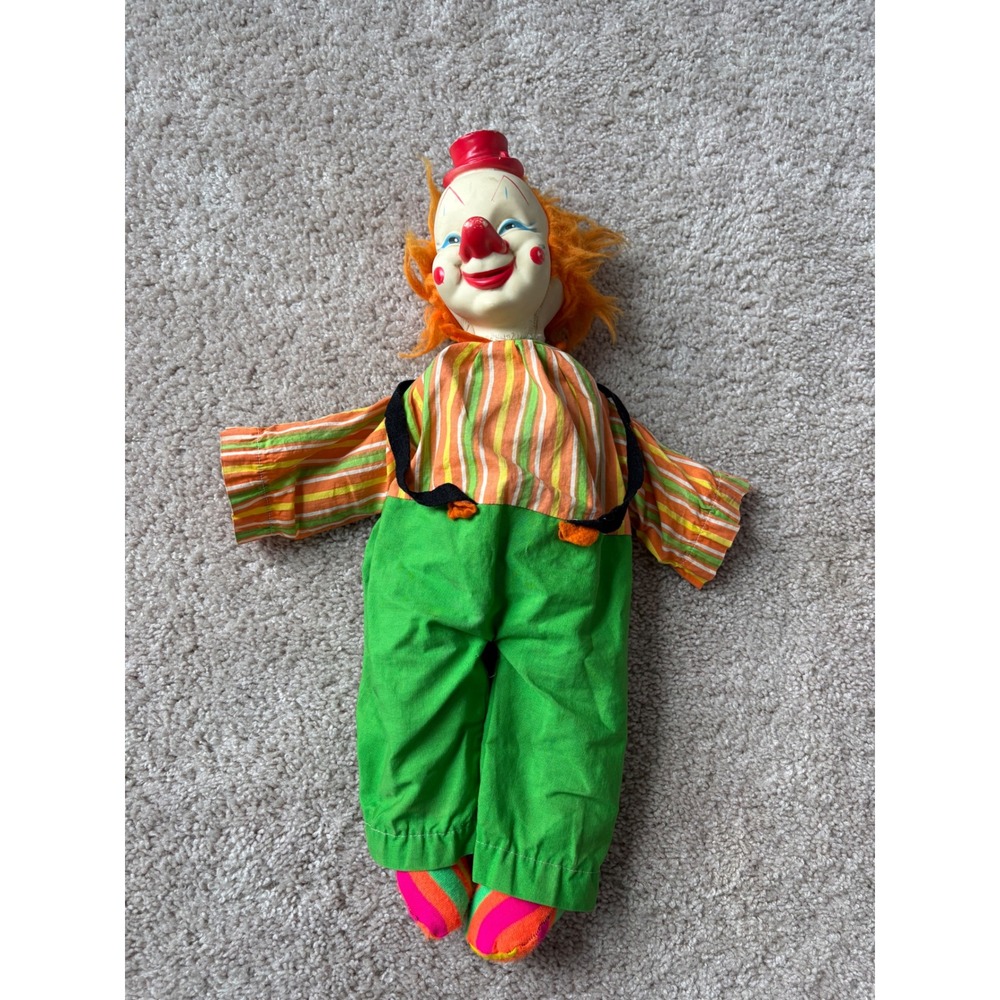 Vintage 1963 Gund J Swedlin Rubber Face Clown Doll Striped Plush Toy MCM 1960s